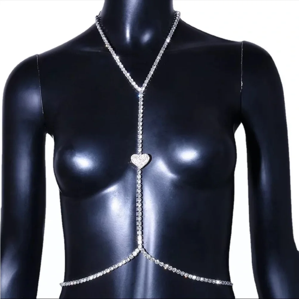 Heart Body Chain with Crystals Bran New - Picture 3 of 4